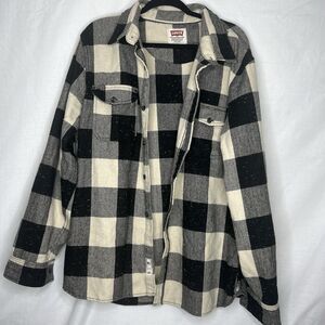 Levi's Shirt Mens Medium White Check Flannel Wool Blend